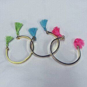 Lilly Pulitzer Set of 3 Engraved Gold Bracelets with Tassels, NWOT